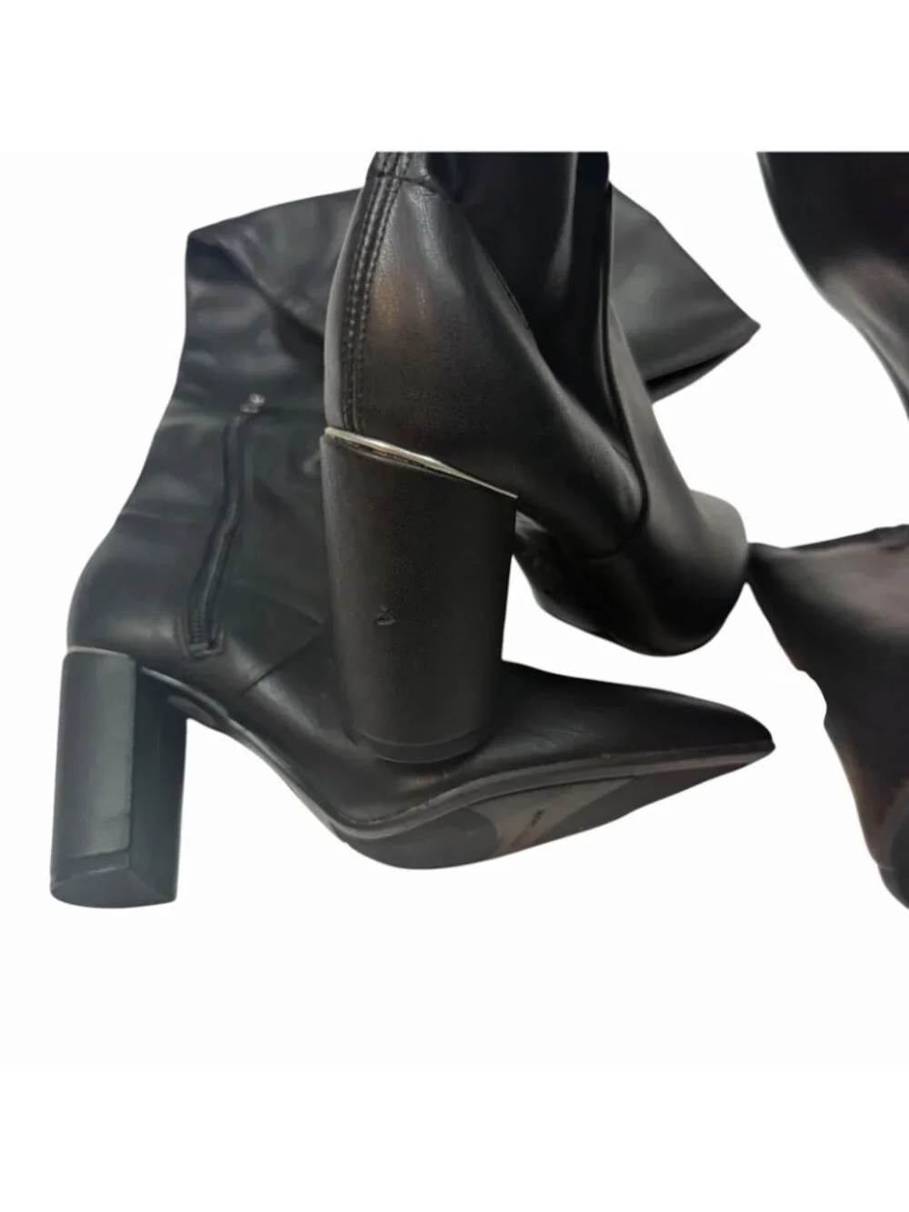 Marc Fisher Vany Thigh High Heeled Boots Size 5 M Black Faux Leather Pointy Toe